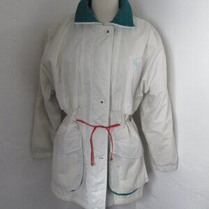 Vintage Women's Chore Coat White XS Drawstring Waist Oversize Utility Jacket
